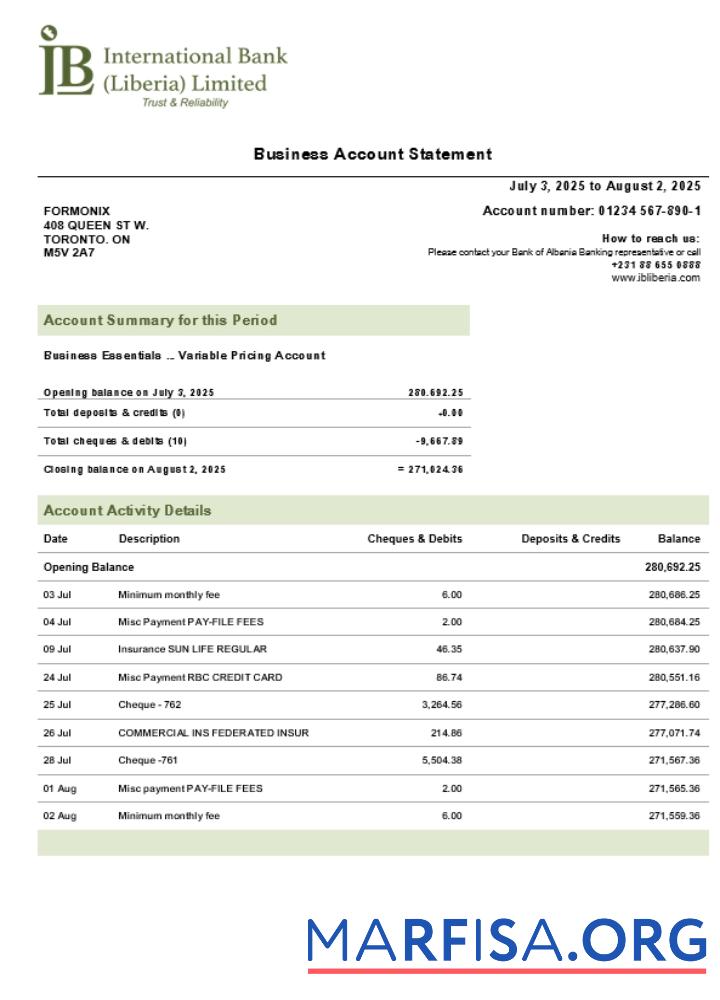 Realistic IB International business firm statement Word and PDF format (1) download for verification